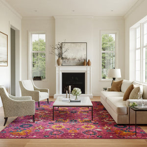 HomeRoots 9' Pink Floral Power Loom Area Rug - Durable, Soft, and Stylish for Living Rooms, Bedrooms, and More 9' X 12' Rectangle 522423