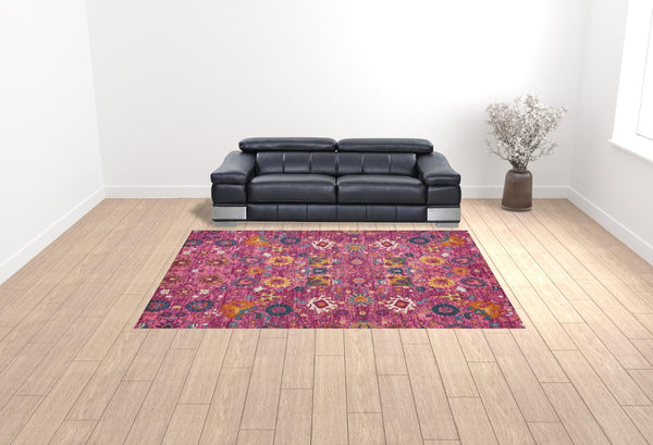 HomeRoots 9' Pink Floral Power Loom Area Rug - Durable, Soft, and Stylish for Living Rooms, Bedrooms, and More 9' X 12' Rectangle 522423