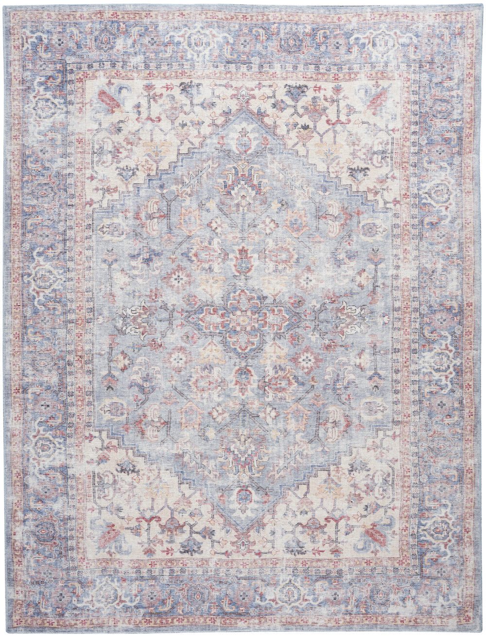 Homeroots 9' X 12' Blue Floral Power Loom Distressed Area Rug  Polyester 522425
