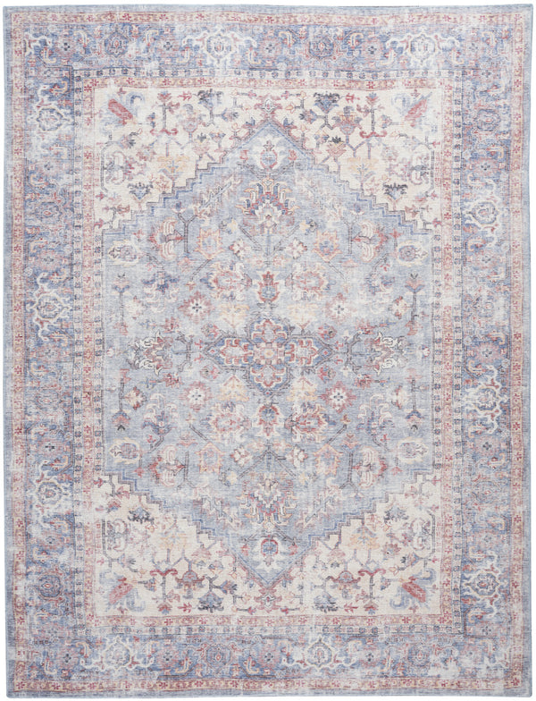 Homeroots 9' X 12' Blue Floral Power Loom Distressed Area Rug  Polyester 522425