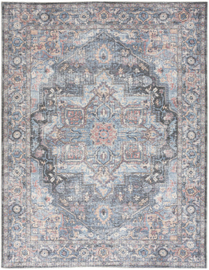 Homeroots 9' X 12' Blue And Pink Floral Power Loom Distressed Washable Area Rug  Cotton Blend 522426