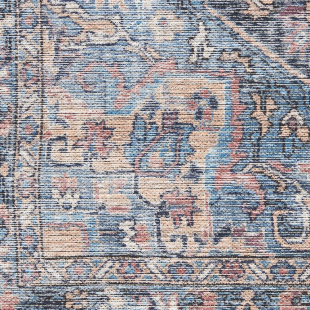 HomeRoots 9' Vintage Floral Area Rug in Blue and Pink - Distressed, Washable, Perfect for Any Room Decor 9' X 12' 522426