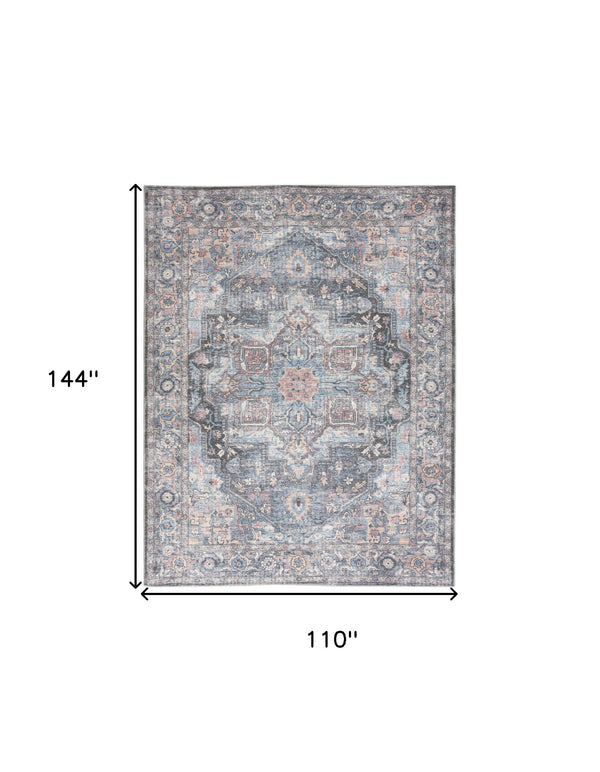 Homeroots 9' X 12' Blue And Pink Floral Power Loom Distressed Washable Area Rug  Cotton Blend 522426