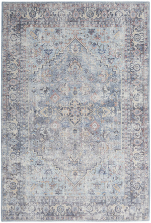 Homeroots 9' X 12' Blue And Gray Floral Medallion Power Loom Distressed Washable Area Rug  Cotton Blend 522427