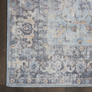 HomeRoots 9' X 12' Floral Medallion Distressed Area Rug - Timeless Elegance for Effortless Home Style Blue, Gray 522427