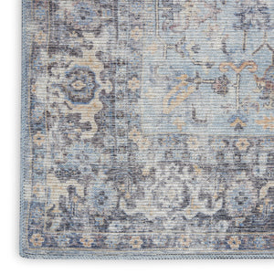 HomeRoots 9' X 12' Floral Medallion Distressed Area Rug - Timeless Elegance for Effortless Home Style Blue, Gray 522427