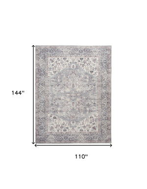 Homeroots 9' X 12' Gray Floral Power Loom Distressed Area Rug  Polyester 522428