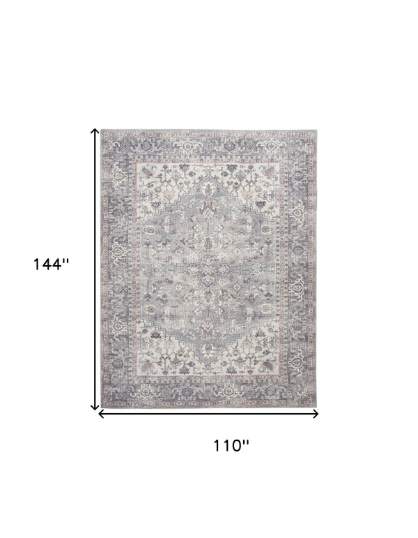 Homeroots 9' X 12' Gray Floral Power Loom Distressed Area Rug  Polyester 522428