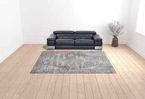 Homeroots 9' X 12' Gray Floral Power Loom Distressed Washable Area Rug  Polyester 522429