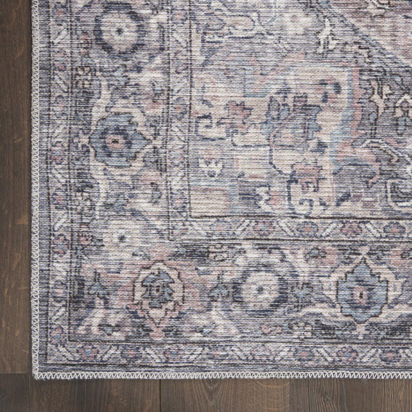 HomeRoots 9' Gray Floral Area Rug – Vintage-Inspired Power Loom Design, Washable, Durable Chenille-Cotton Blend 9' X 12' 522429