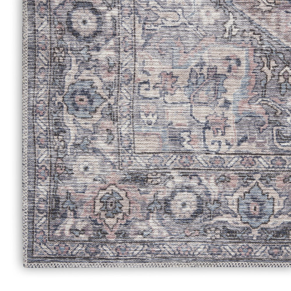 HomeRoots 9' Gray Floral Area Rug – Vintage-Inspired Power Loom Design, Washable, Durable Chenille-Cotton Blend 9' X 12' 522429