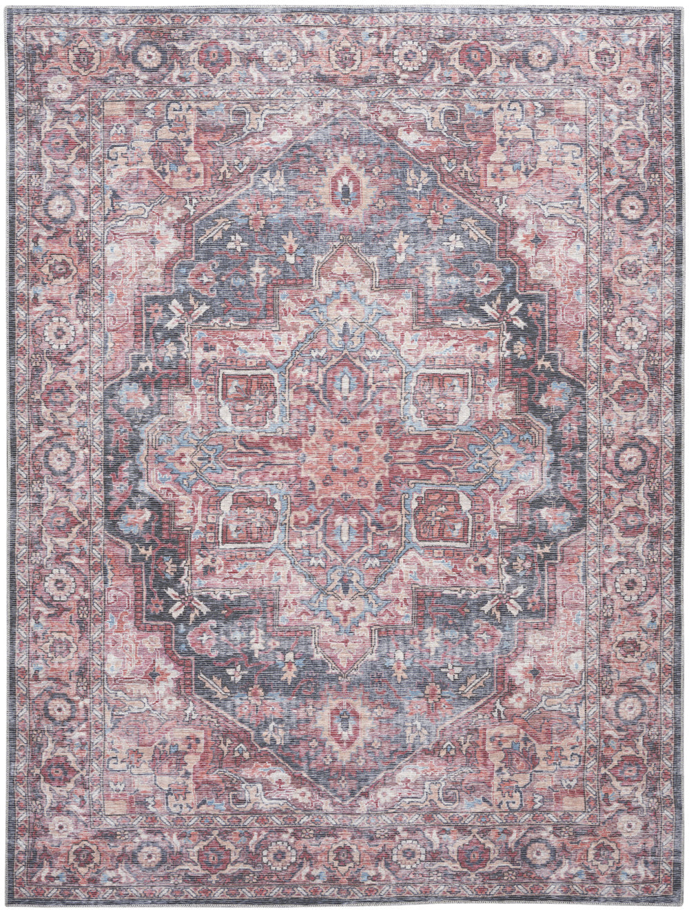 Homeroots 9' X 12' Red Floral Power Loom Distressed Washable Area Rug  Polyester 522430