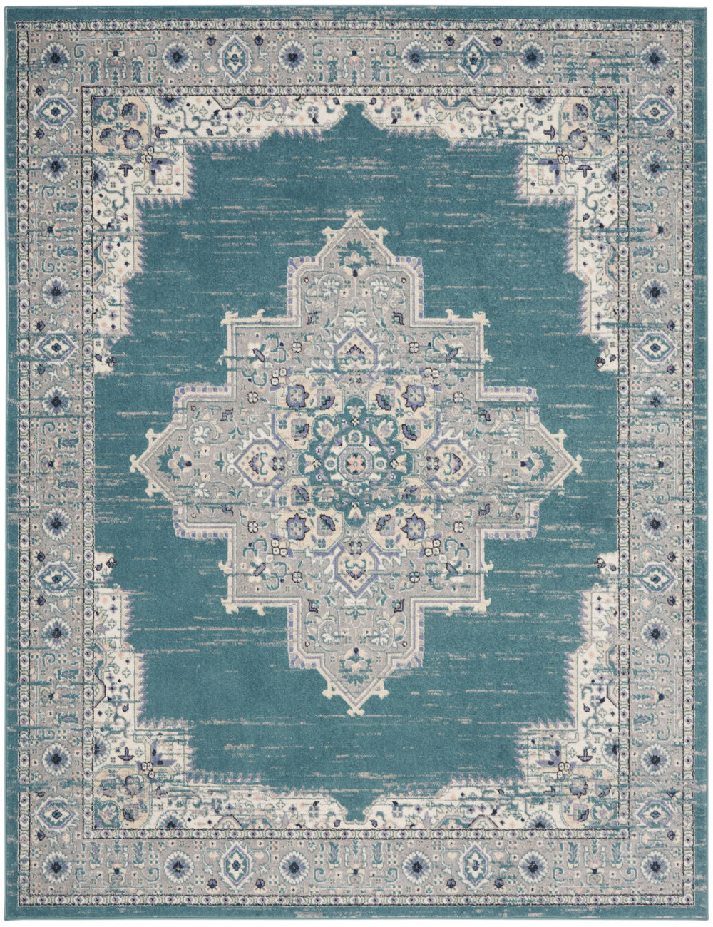 Homeroots 8' X 10' Aqua Floral Power Loom Distressed Area Rug  Polypropylene 522431