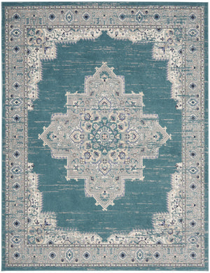 Homeroots 8' X 10' Aqua Floral Power Loom Distressed Area Rug  Polypropylene 522431