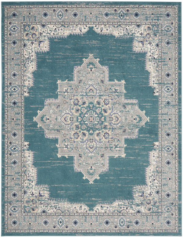 Homeroots 8' X 10' Aqua Floral Power Loom Distressed Area Rug  Polypropylene 522431