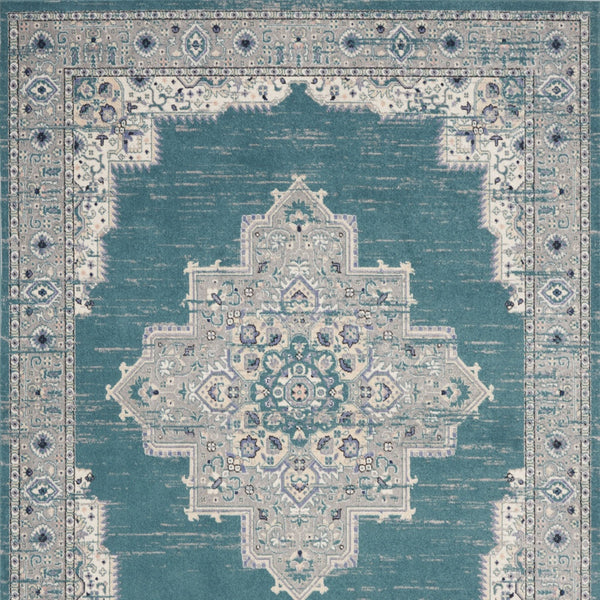 Homeroots 8' X 10' Aqua Floral Power Loom Distressed Area Rug  Polypropylene 522431