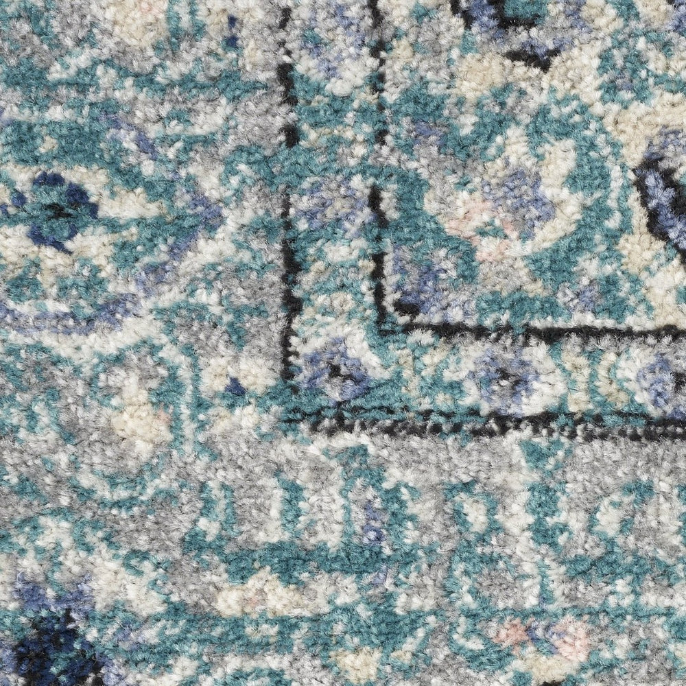 HomeRoots 8' Aqua Floral Power Loomed Area Rug – Vintage-Inspired, Distressed Design for Elegant Spaces 8' X 10' 522431