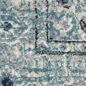 HomeRoots 8' Aqua Floral Power Loomed Area Rug – Vintage-Inspired, Distressed Design for Elegant Spaces 8' X 10' 522431