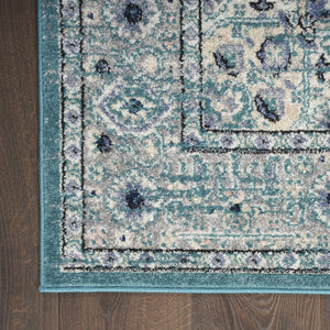 Homeroots 8' X 10' Aqua Floral Power Loom Distressed Area Rug  Polypropylene 522431
