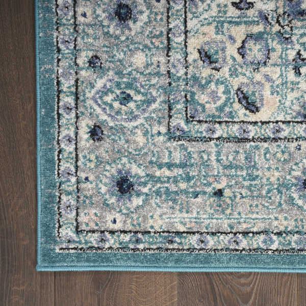 Homeroots 8' X 10' Aqua Floral Power Loom Distressed Area Rug  Polypropylene 522431