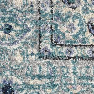 Homeroots 8' X 10' Aqua Floral Power Loom Distressed Area Rug  Polypropylene 522431