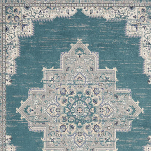 Homeroots 8' X 10' Aqua Floral Power Loom Distressed Area Rug  Polypropylene 522431