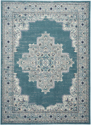 Homeroots 5' X 7' Aqua Floral Power Loom Distressed Area Rug  Polypropylene 522432