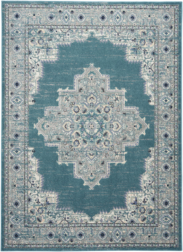 Homeroots 5' X 7' Aqua Floral Power Loom Distressed Area Rug  Polypropylene 522432