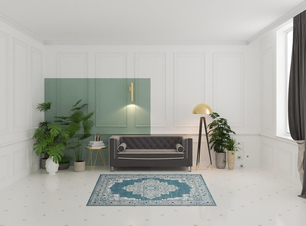 Homeroots 5' X 7' Aqua Floral Power Loom Distressed Area Rug  Polypropylene 522432