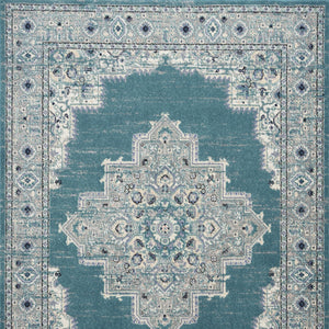 Homeroots 5' X 7' Aqua Floral Power Loom Distressed Area Rug  Polypropylene 522432