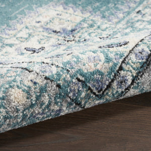 HomeRoots 8' Aqua Floral Power Loomed Area Rug – Vintage-Inspired, Distressed Design for Elegant Spaces 5' X 7' 522432