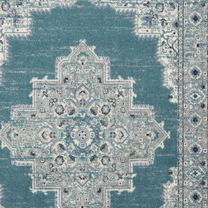 Homeroots 5' X 7' Aqua Floral Power Loom Distressed Area Rug  Polypropylene 522432