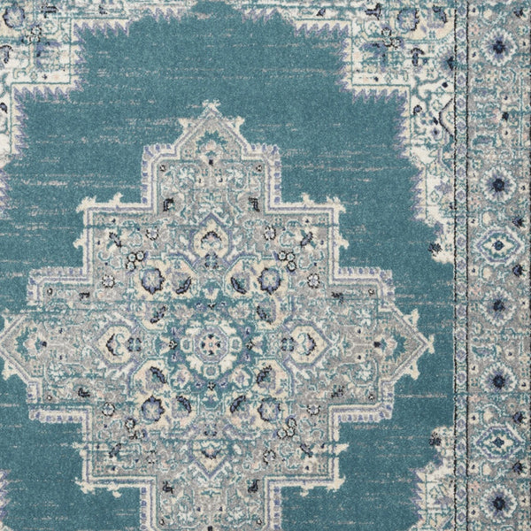 Homeroots 5' X 7' Aqua Floral Power Loom Distressed Area Rug  Polypropylene 522432