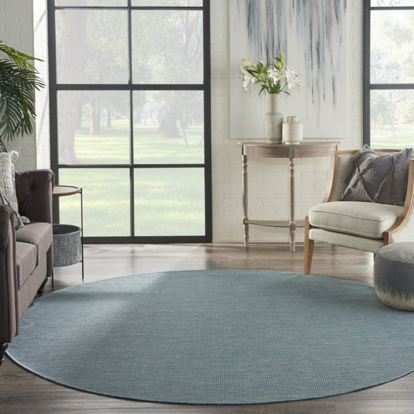 HomeRoots 8' Aqua Power Loom Area Rug - Modern Flatweave Design Ideal for Indoor and Outdoor Spaces 8' Round Round 522437