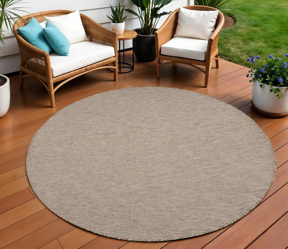 HomeRoots 8' Beige Round Area Rug - Stylish, Durable Indoor/Outdoor Floor Covering for Patios & Family Rooms 522447