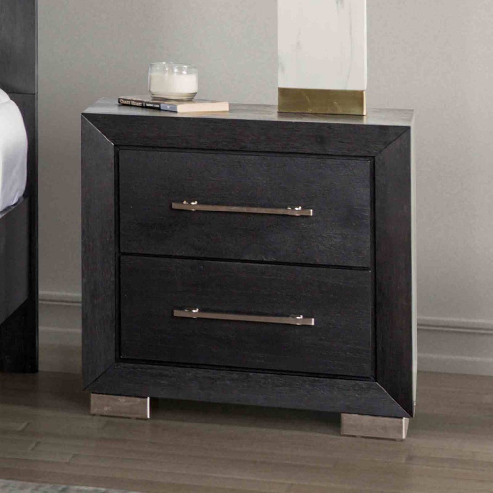 English Elm Contemporary Black Nightstand Chrome Legs Usb Charging Dovetail Drawer Bedroom Storage B2741P433357