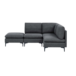 English Elm Linen Upholstered Modular Sectional Sofa with Black Metal Legs for Modern Living Dark Gray B2748S00106