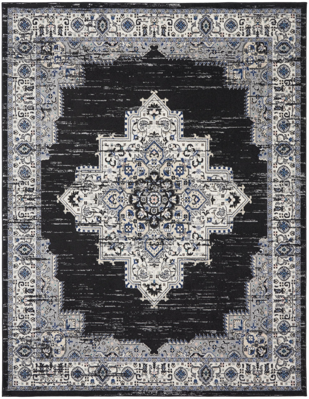 Homeroots 8' X 10' Black Floral Power Loom Distressed Area Rug  Polypropylene 522456