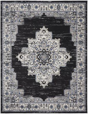 Homeroots 8' X 10' Black Floral Power Loom Distressed Area Rug  Polypropylene 522456