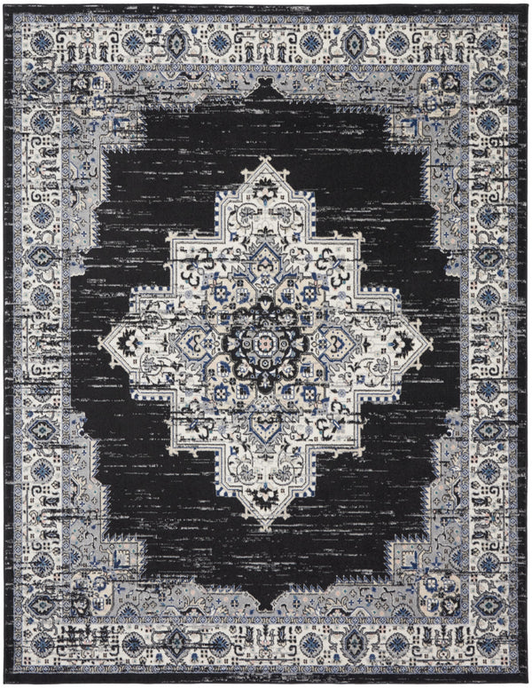 Homeroots 8' X 10' Black Floral Power Loom Distressed Area Rug  Polypropylene 522456