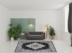 Homeroots 8' X 10' Black Floral Power Loom Distressed Area Rug  Polypropylene 522456