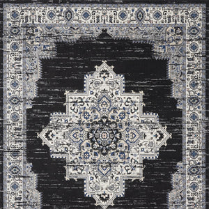 Homeroots 8' X 10' Black Floral Power Loom Distressed Area Rug  Polypropylene 522456