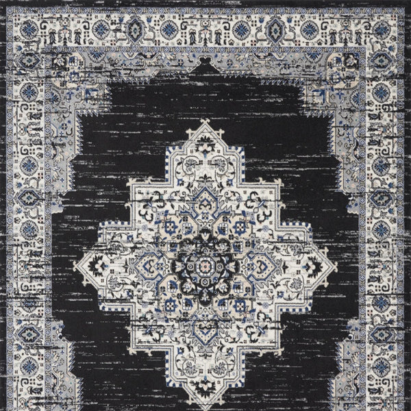 Homeroots 8' X 10' Black Floral Power Loom Distressed Area Rug  Polypropylene 522456