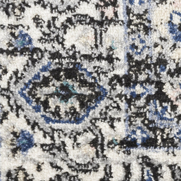 HomeRoots 8' Black Floral Power Loom Area Rug - Timeless Elegance with Distressed Charm for Any Space 8' X 10' 522456