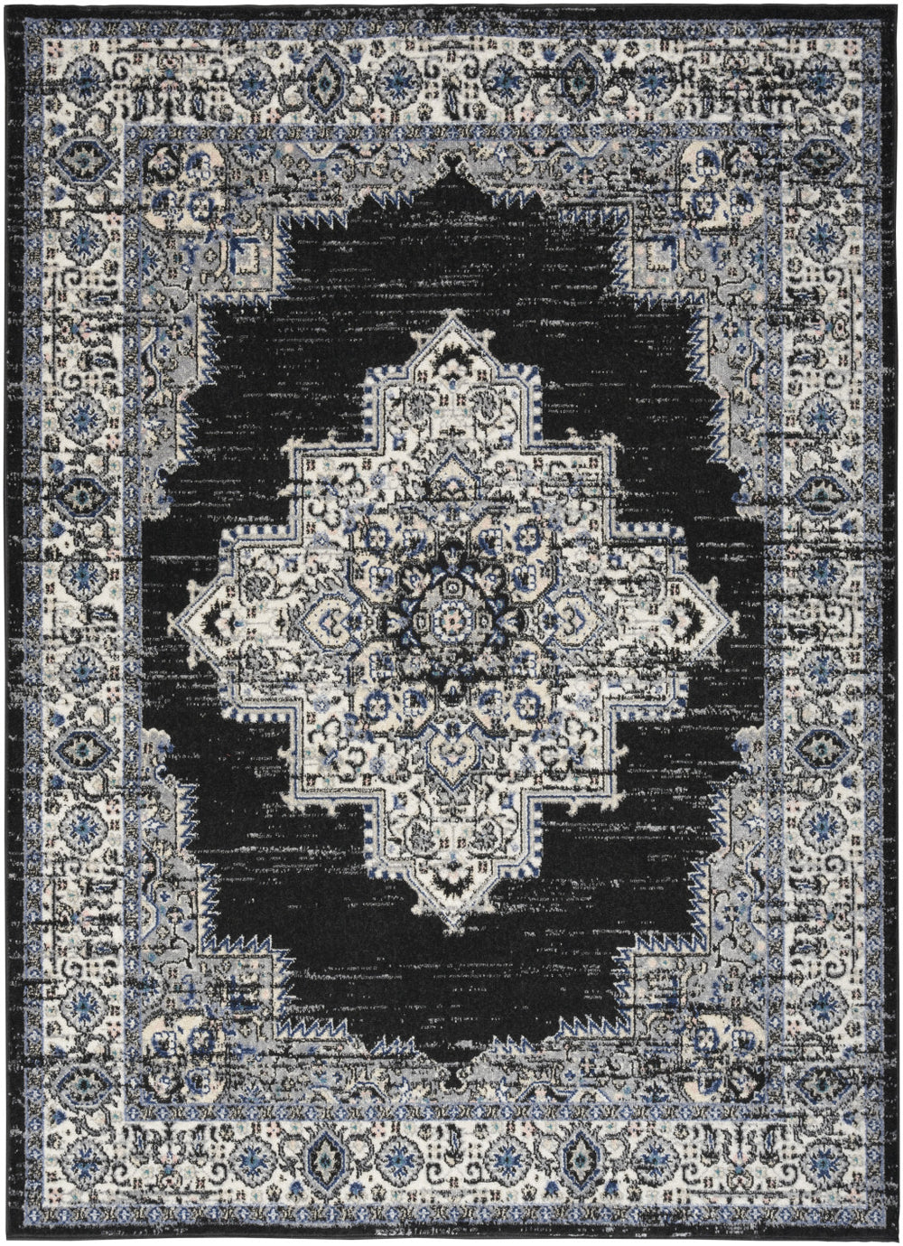 Homeroots 5' X 7' Black Floral Power Loom Distressed Area Rug  Polypropylene 522457