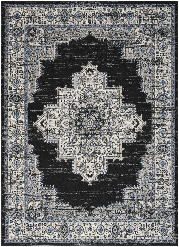 Homeroots 5' X 7' Black Floral Power Loom Distressed Area Rug  Polypropylene 522457
