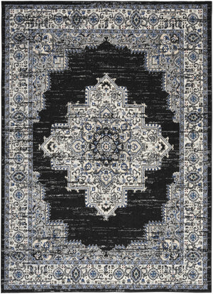Homeroots 5' X 7' Black Floral Power Loom Distressed Area Rug  Polypropylene 522457