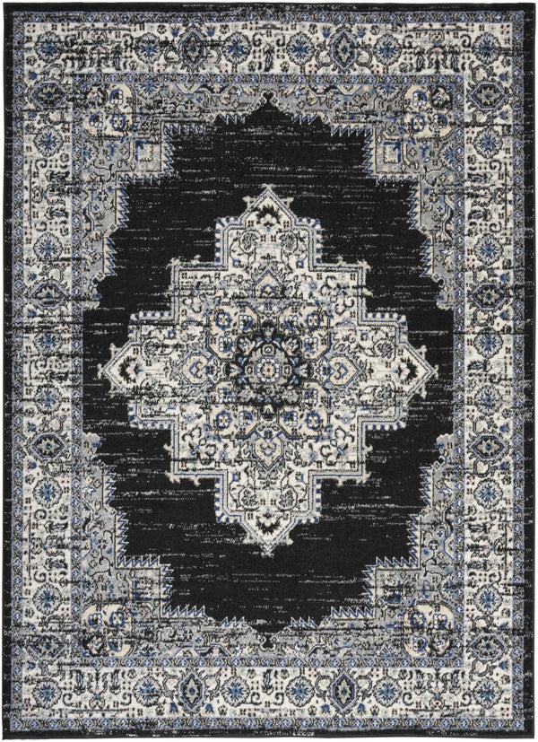 Homeroots 5' X 7' Black Floral Power Loom Distressed Area Rug  Polypropylene 522457