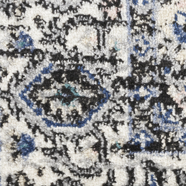 Homeroots 5' X 7' Black Floral Power Loom Distressed Area Rug  Polypropylene 522457