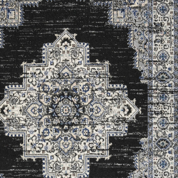 Homeroots 5' X 7' Black Floral Power Loom Distressed Area Rug  Polypropylene 522457